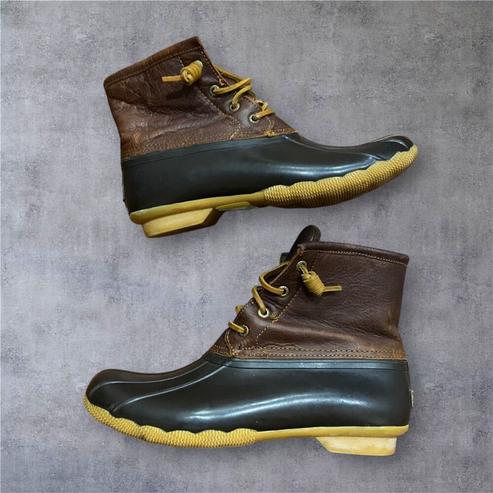 Sperry Top-Sider Women's Saltwater Duck Rain Boot STS91176 Tan/Dark Brown Sz 8.5